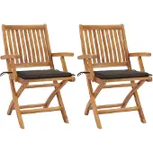 vidaXL Klapstoelen, 2 stuks, met taupekleurige kussens, gemaakt van massief teakhout