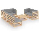 vidaXL 8-delige Loungeset met kussens massief grenenhout