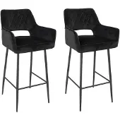 Bronx71 Velvet barkruk Mika zwart 78 cm - Barkrukken set van 2.