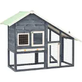 vidaXL Konijnenhok 140x63x120 cm massief vurenhout grijs en wit