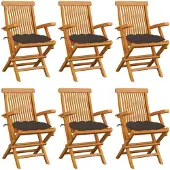 vidaXL Tuinstoelen 6 st met taupe kussens massief teakhout