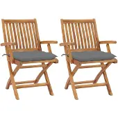 vidaXL Tuinstoelen 2 st met grijze kussens massief teakhout