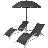 vidaXL Ligbedden met parasol aluminium zwart