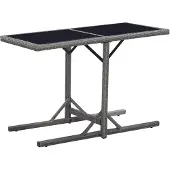 vidaXL Tuintafel, zwart, 110x53x72 cm, glas en polyrotan