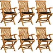 vidaXL Klapstoelen met zwarte kussens, 6 stuks, massief teakhout