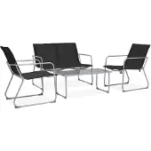 vidaXL 4-delige loungeset voor de tuin, met stoffen bekleding en stalen frame, zwart