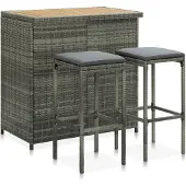 vidaXL 3-delige Barset poly rattan grijs