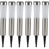 Grundig Solar tuinlampen pilaar/paal op zonne-energie 56 cm RVS 6 stuks - Prikspotjes