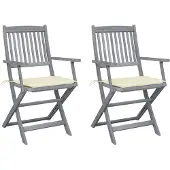 vidaXL Set van 2 klapstoelen met kussens, gemaakt van massief acaciahout.