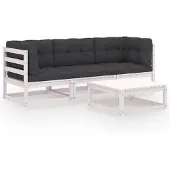 vidaXL 4-delige loungeset voor de tuin met kussens, gemaakt van massief grenenhout