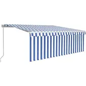 vidaXL Luifel handmatig uittrekbaar met rolgordijn LED 4x3 m blauw wit