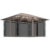 vidaXL Prieel met klamboe LED-lichtslinger 180 g/m² 4x3x2,73 m taupe