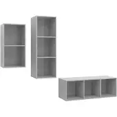 vidaXL 3-delige TV-meubelset, betonkleur, houtvezel