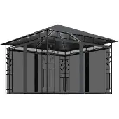 vidaXL Prieel met klamboe LED-lichtslinger 3x3x2,73 m antracietkleurig