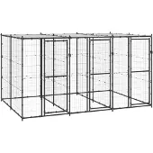vidaXL Hondenkennel met dak 7,26 m² staal