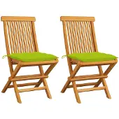 vidaXL Klapstoelen met lichtgroene kussens, 2 stuks, massief teakhout