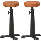 vidaXL Barkrukken 2 st echt leer en gietijzer bruin