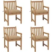 vidaXL Tuinstoelen 4 st met beige kussens massief teakhout