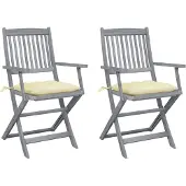 vidaXL Tuinstoelen 2 st inklapbaar met kussens massief acaciahout