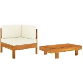 vidaXL 2-delige Loungeset met crèmewitte kussens acaciahout