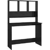 vidaXL Bureau met schappen 110x45x157 cm bewerkt hout hoogglans zwart