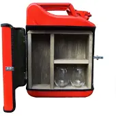Designed by man Jerrycan Gin Bar - Draagbare Rode Bar Cabinet - Ruimte voor Fles Gin & Tonics - Uniek Cadeau - Persoonlijke Mobiele Gin Station