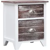 vidaXL Nachtkastje 38x28x45 cm paulowniahout bruin en wit