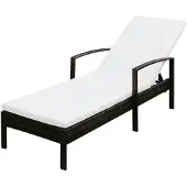 vidaXL Ligbed met kussen poly rattan bruin