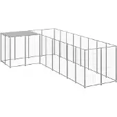 vidaXL Hondenkennel 6,05 m² staal zilverkleurig