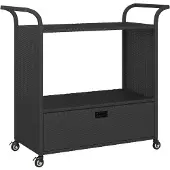 vidaXL Serveerwagen met lade 100x45x97 cm poly rattan zwart