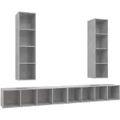 vidaXL TV-wandkasten, 4 stuks, betongrijs, houtvezel