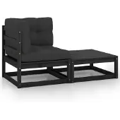 vidaXL 2-delige Loungeset met kussens massief grenenhout zwart