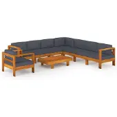 vidaXL 9-delige Loungeset met donkergrijze kussens acaciahout