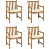 vidaXL Tuinstoelen 4 st met crèmekleurige kussens massief teakhout