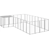 vidaXL Hondenkennel 10,89 m² staal zilverkleurig