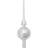 Bellatio Luxe Glazen Piek Zilver Met Sneeuwvlok 28 Cm Kerstpieken - Kerstboompieken