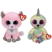 TY - Knuffel - Beanie Buddy - Fiona Pink Cat & Cooper Sloth