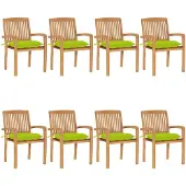 vidaXL Tuinstoelen stapelbaar 8 st met kussens massief teakhout
