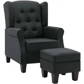 vidaXL Fauteuil met voetenbankje stof donkergrijs