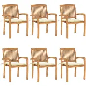 vidaXL Tuinstoelen stapelbaar 6 st met kussens massief teakhout