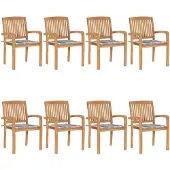 vidaXL Tuinstoelen stapelbaar 8 st met kussens massief teakhout
