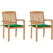 vidaXL Tuinstoelen 2 st met groene kussens massief teakhout