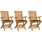 vidaXL Klapstoelen met taupekleurige kussens, 3-delig, massief teakhout