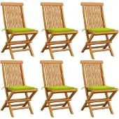 vidaXL Tuinstoelen 6 st met heldergroene kussens massief teakhout