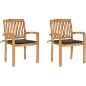 vidaXL Tuinstoelen 2 st met taupe kussens massief teakhout