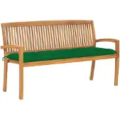 vidaXL Tuinbank, 159 cm, teakhout, met groene kussen