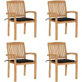 vidaXL Tuinstoelen stapelbaar 4 st met kussens massief teakhout