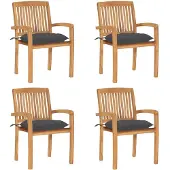 vidaXL Tuinstoelen stapelbaar 4 st met kussens massief teakhout
