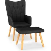 vidaXL Relaxstoel met voetenbank stof zwart
