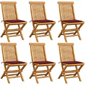 vidaXL Tuinstoelen 6 st met wijnrode kussens massief teakhout